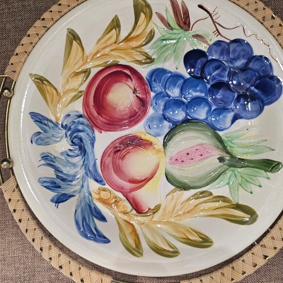 Vintage 1960s Souritsu Akechi Japan Hand Painted Plate With Metal Holder Mid-Cen - Picture 3 of 11